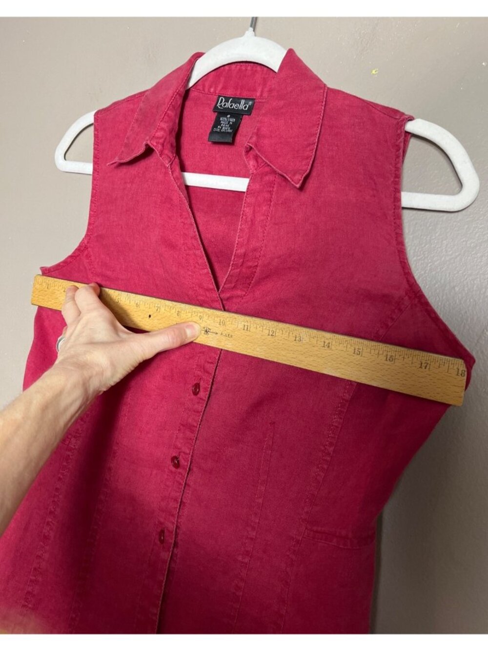 Rafaella Linen Button Top Sleeveless Raspberry Red Coastal Casual Preppy Wom 6 - Picture 5 of 10